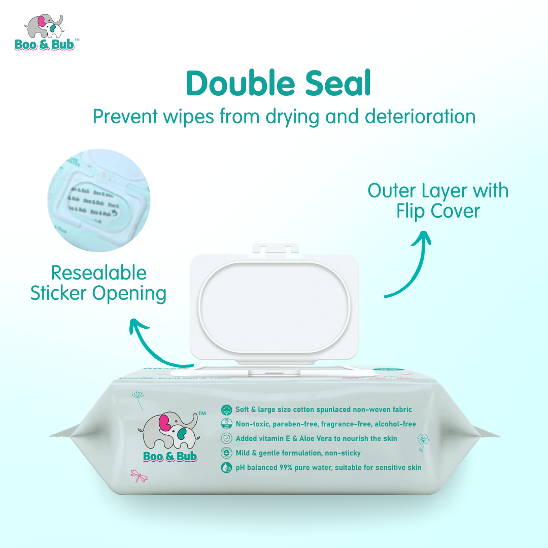 Boo&Bub 80pcs Non alcohol BABY WIPES Wet Tissue Baby wet wipe multipurpose tisu basah baby tissue basah wet tisu 婴儿湿纸巾 - Boo & Bub