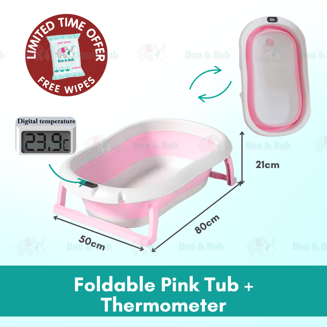 Baby Foldable Bath Tub | Non-Slip Thermometer Bathtub Baby Swim Tubs Bath Body Wash Portable Safe Kid - Boo & Bub