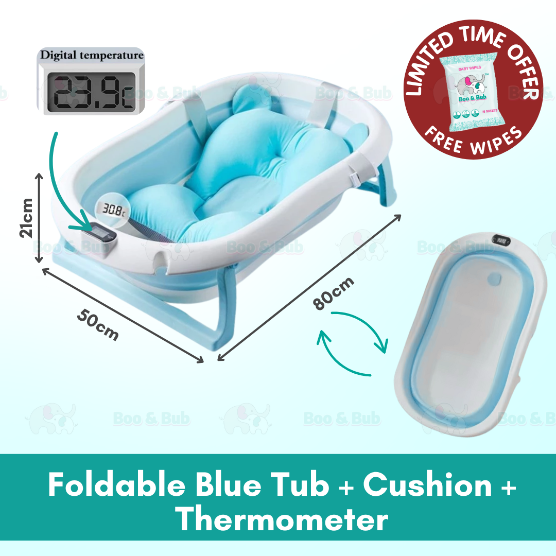 Baby Foldable Bath Tub | Non-Slip Thermometer Bathtub Baby Swim Tubs Bath Body Wash Portable Safe Kid - Boo & Bub