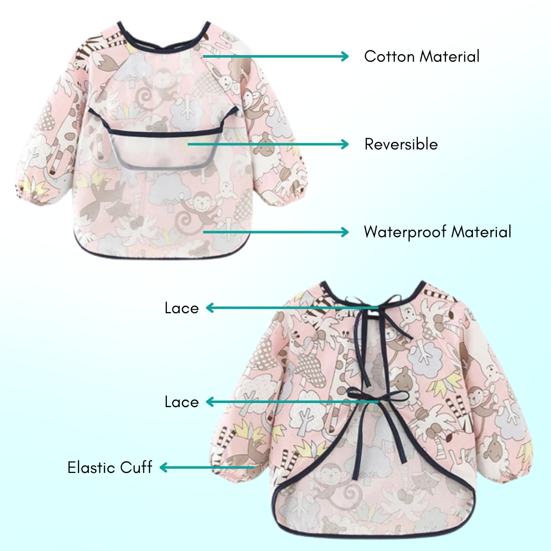 Kids EVA Waterproof Long Sleeve Bib Apron | Fully Covered Long Sleeved Bibs for Baby Toddler - Boo & Bub