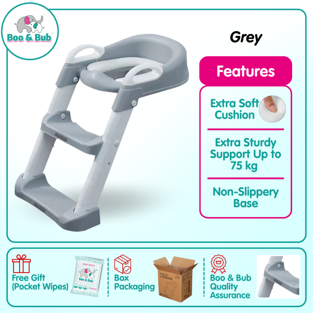 Kids Foldable Soft-Padded Cushion Toilet Training Seat With Anti-Slip Step Ladder | Potty Urinal stool training - Boo & Bub