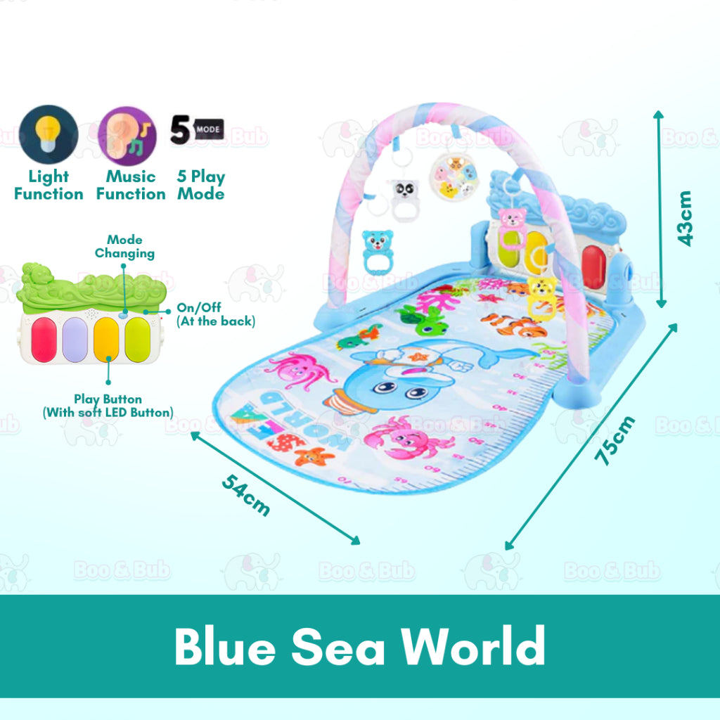 Music Baby Gym Piano Play Mat |  Infant Crawling Activity Bed Toddler Exercise Fitness Rattle | Tilam Mainan Bayi - Boo & Bub