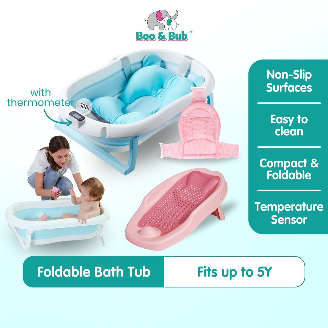 Baby Foldable Bath Tub | Non-Slip Thermometer Bathtub Baby Swim Tubs Bath Body Wash Portable Safe Kid - Boo & Bub