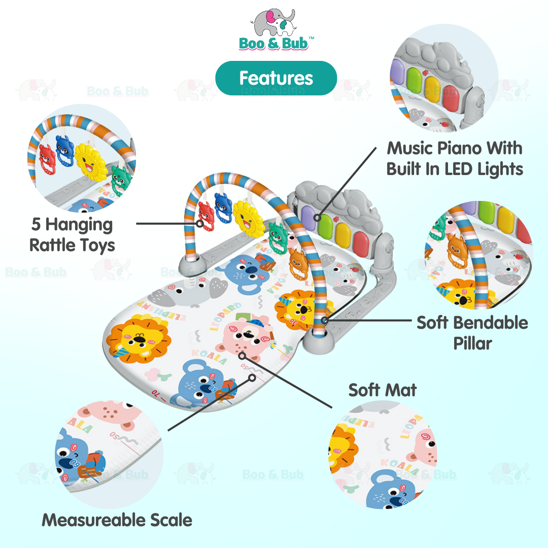 Music Baby Gym Piano Play Mat | Infant Crawling Activity Bed Toddler Exercise Fitness Rattle | Tilam Mainan Bayi - Boo & Bub