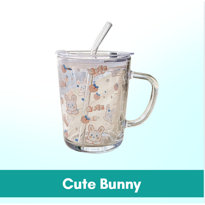 400ml Milk Cup with Cover Silicone straw | Training Glass Mug Baby Dinosaur Unicorn Water Bottle Heat-Resistant - Boo & Bub