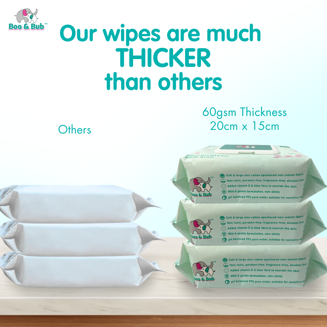 Boo&Bub 3x80pcs Baby Hand Mouth Wipes / Wet Tissue | Alcohol-free, paraben-free, fragrance-free wipe - Boo & Bub