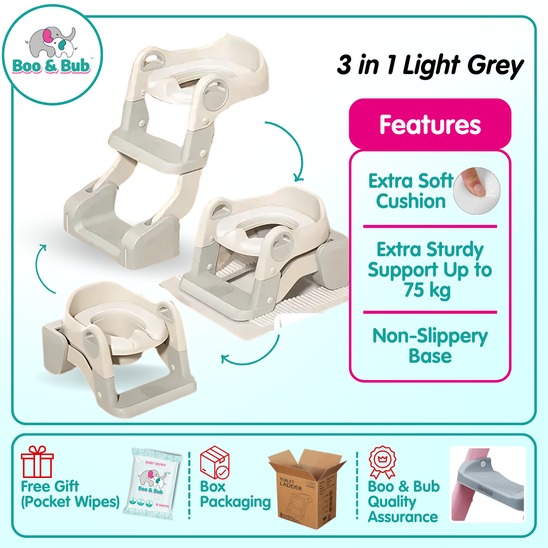 Kids Foldable Soft-Padded Cushion Toilet Training Seat With Anti-Slip Step Ladder | Potty Urinal stool training - Boo & Bub
