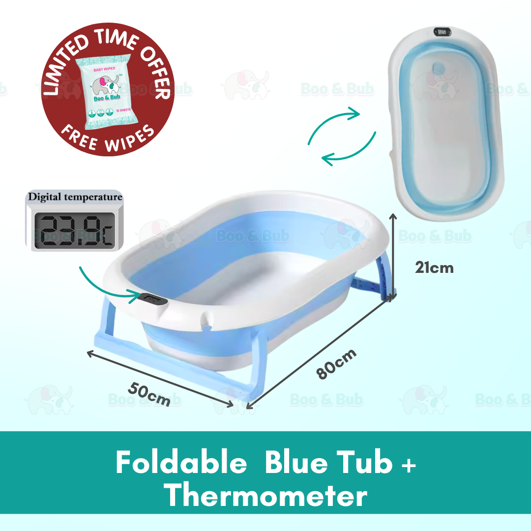Baby Foldable Bath Tub | Non-Slip Thermometer Bathtub Baby Swim Tubs Bath Body Wash Portable Safe Kid - Boo & Bub