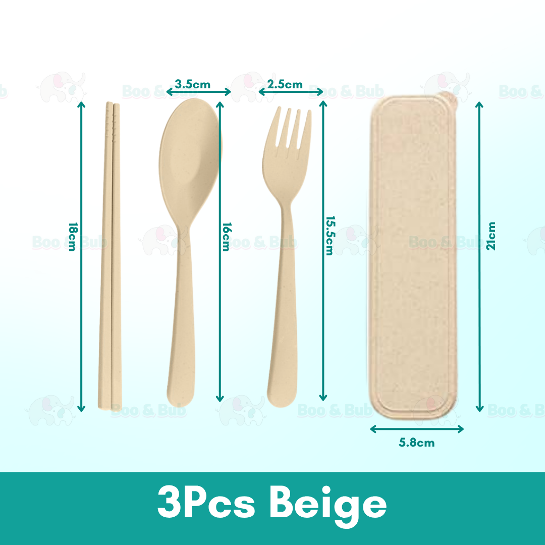Wheat Cutlery | Bamboo Tableware For Children Travel Cutlery Chopsticks Spoon Kit Gift Dinnerware Set - Boo & Bub