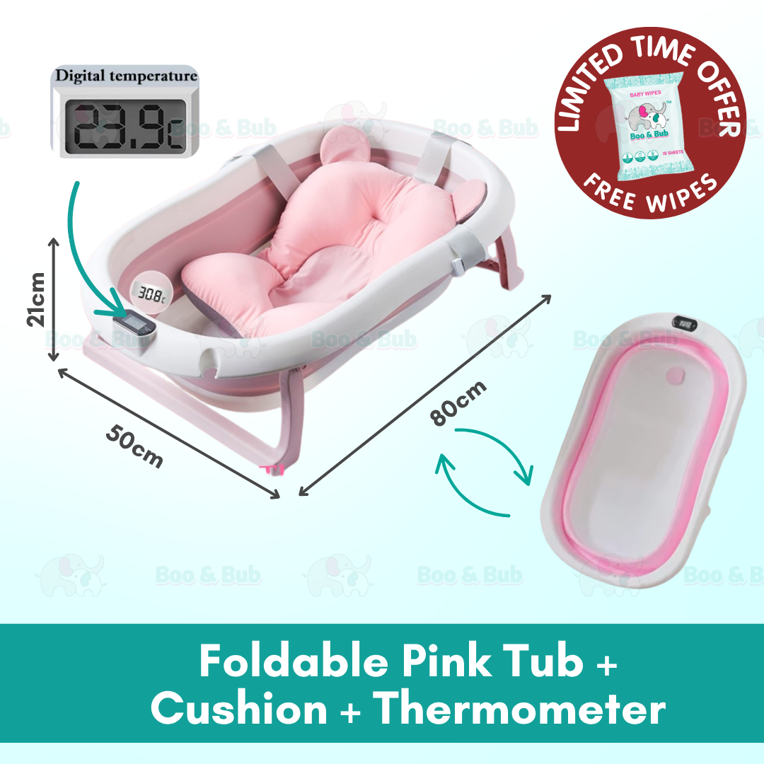 Baby Foldable Bath Tub | Non-Slip Thermometer Bathtub Baby Swim Tubs Bath Body Wash Portable Safe Kid - Boo & Bub
