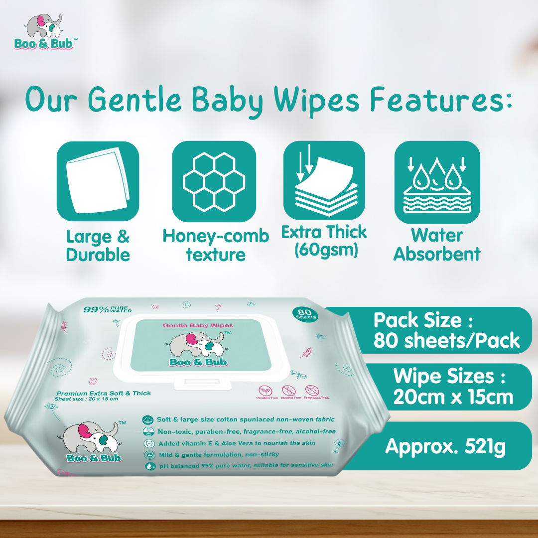 Boo&Bub 3x80pcs Baby Hand Mouth Wipes / Wet Tissue | Alcohol-free, paraben-free, fragrance-free wipe - Boo & Bub