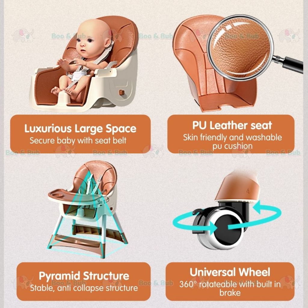 Baby Dining High Chair | Adjustable height Multifunctional Portable Eating Safety Toddler Chair - Boo & Bub