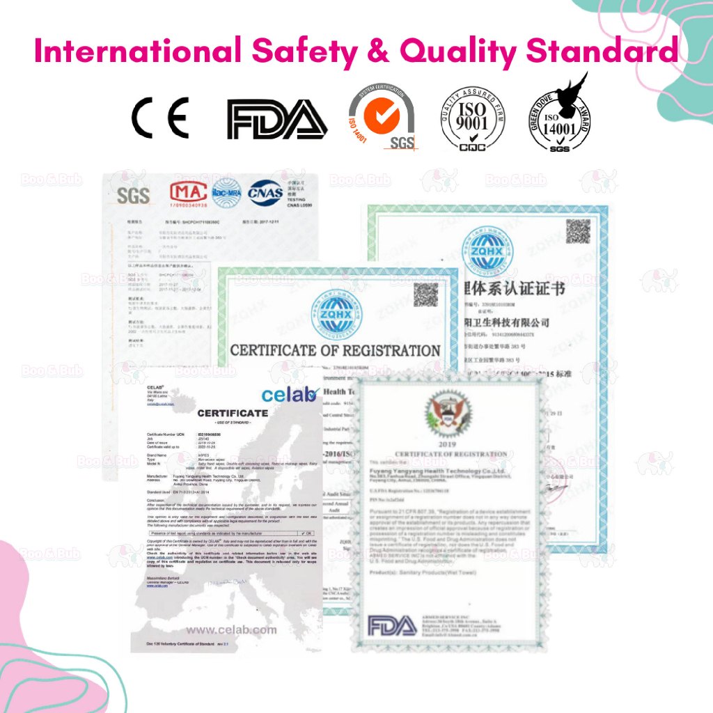 Boo&Bub 3x80pcs Baby Hand Mouth Wipes / Wet Tissue | Alcohol-free, paraben-free, fragrance-free wipe - Boo & Bub