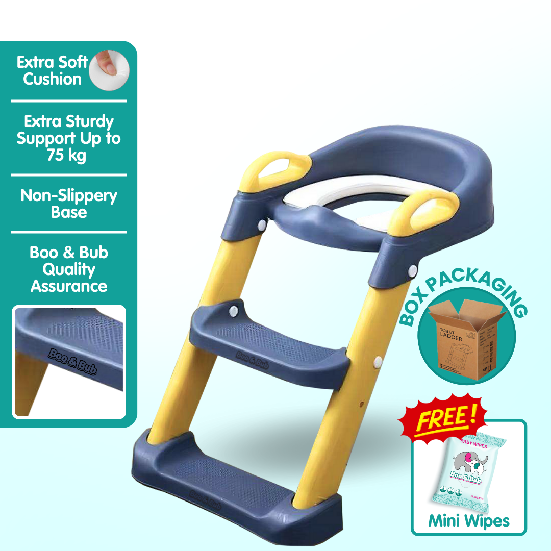 Kids Foldable Soft-Padded Cushion Toilet Training Seat With Anti-Slip Step Ladder | Potty Urinal stool training - Boo & Bub