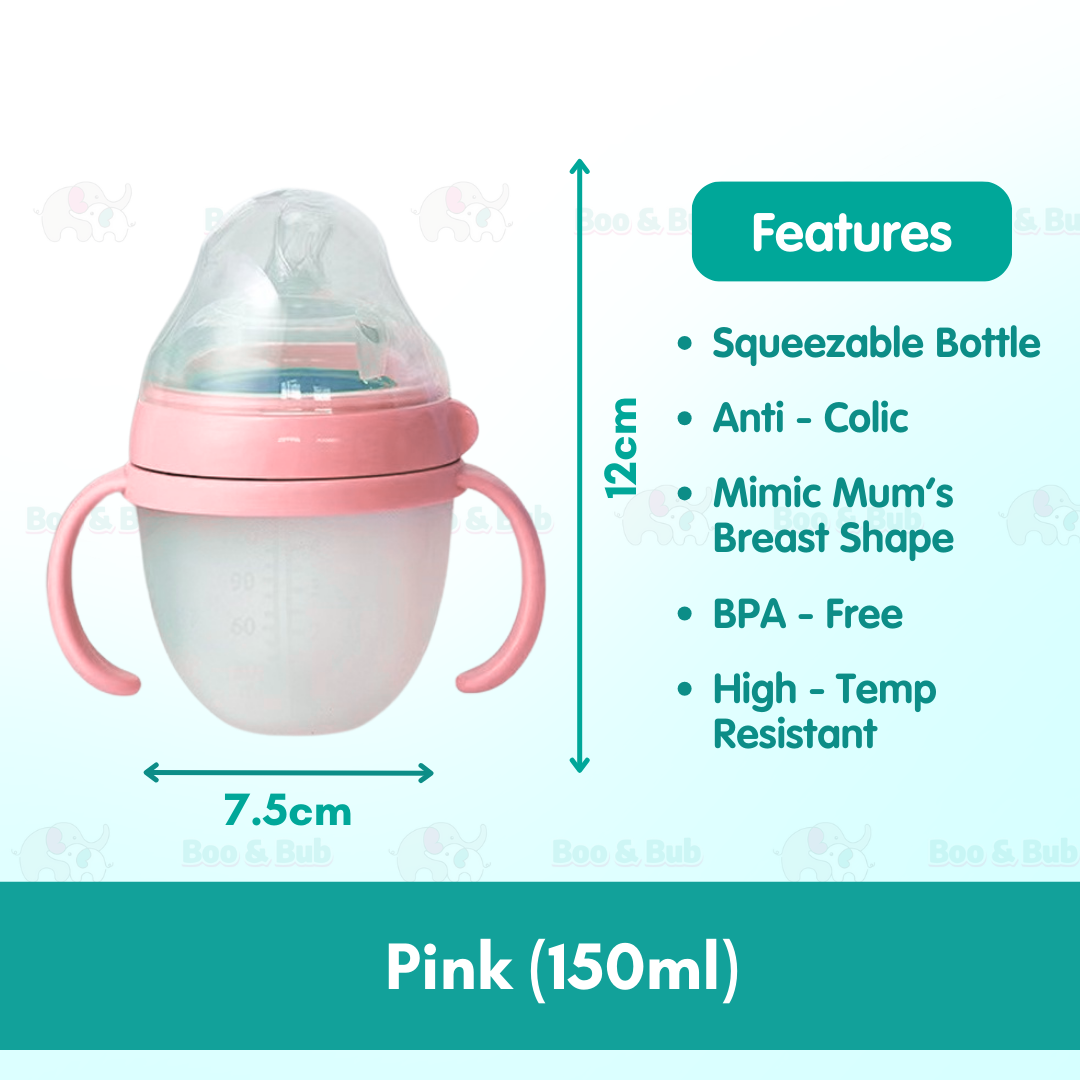 Boo&Bub Silicone Baby Bottle Wide-neck Anti-flatulence Bayi Botol Susu with straw BPA FREE - Boo & Bub