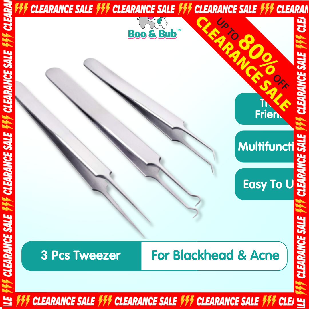 3pcs Acne Blackhead Tweezers | Needle Blemish Pimples Removal Pointed Bend Gib Head Face Care Tools Comedone - Boo & Bub