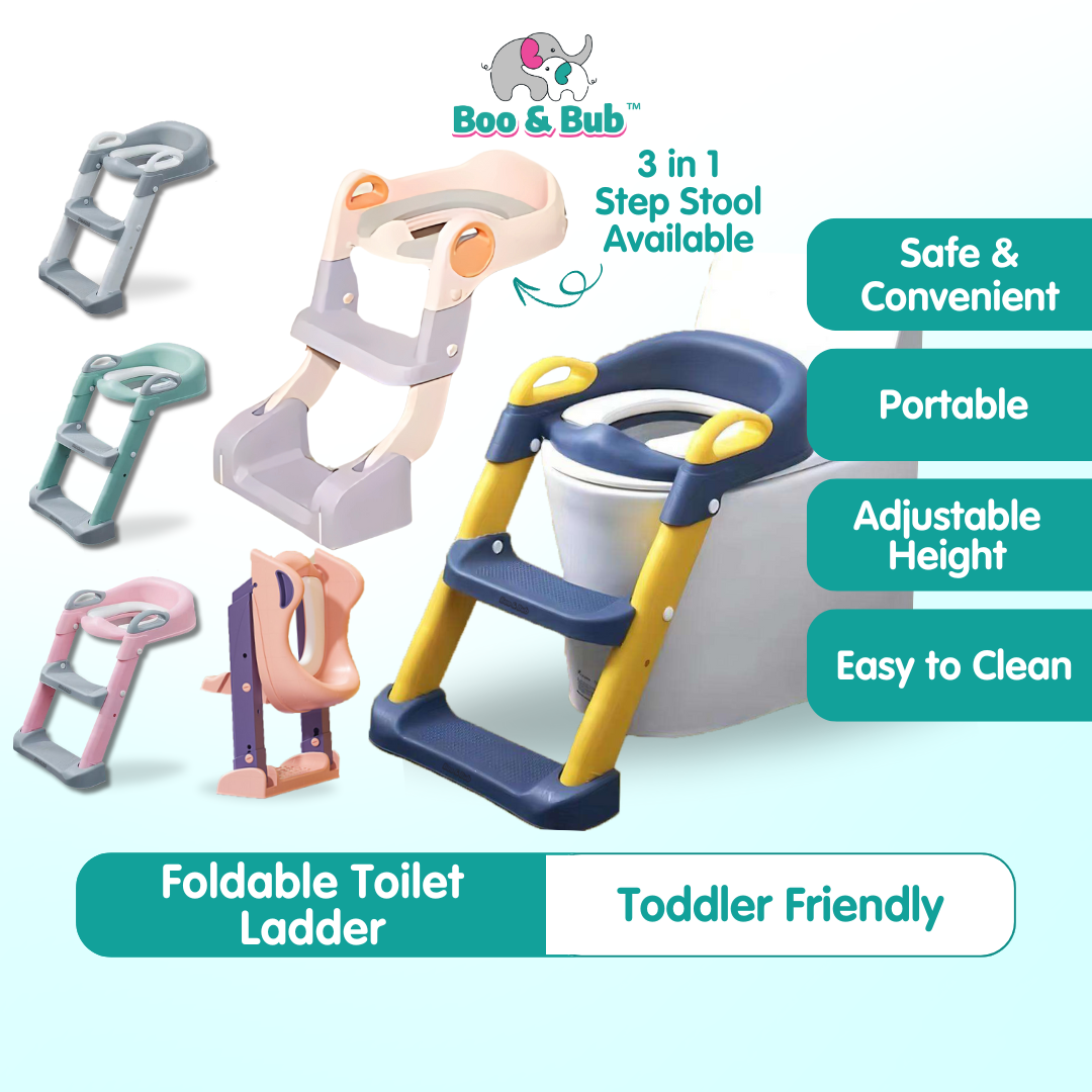 Kids Foldable Soft-Padded Cushion Toilet Training Seat With Anti-Slip Step Ladder | Potty Urinal stool training - Boo & Bub