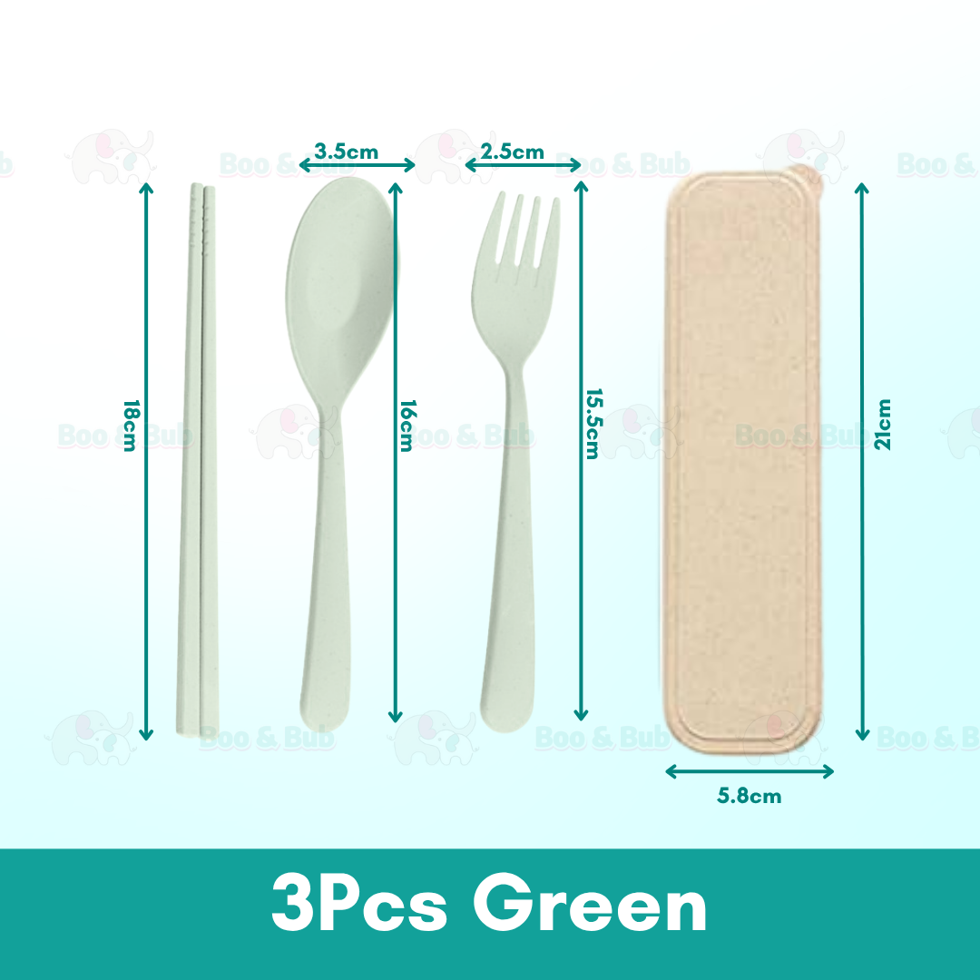 Wheat Cutlery | Bamboo Tableware For Children Travel Cutlery Chopsticks Spoon Kit Gift Dinnerware Set - Boo & Bub