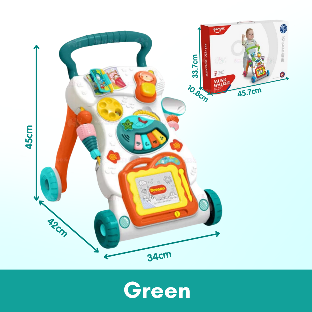 Baby Walker | Stand-to-Sit Trolley High Quality Kids Gift For Toddler Learning Walk Music Piano Phone Drawing Toy - Boo & Bub