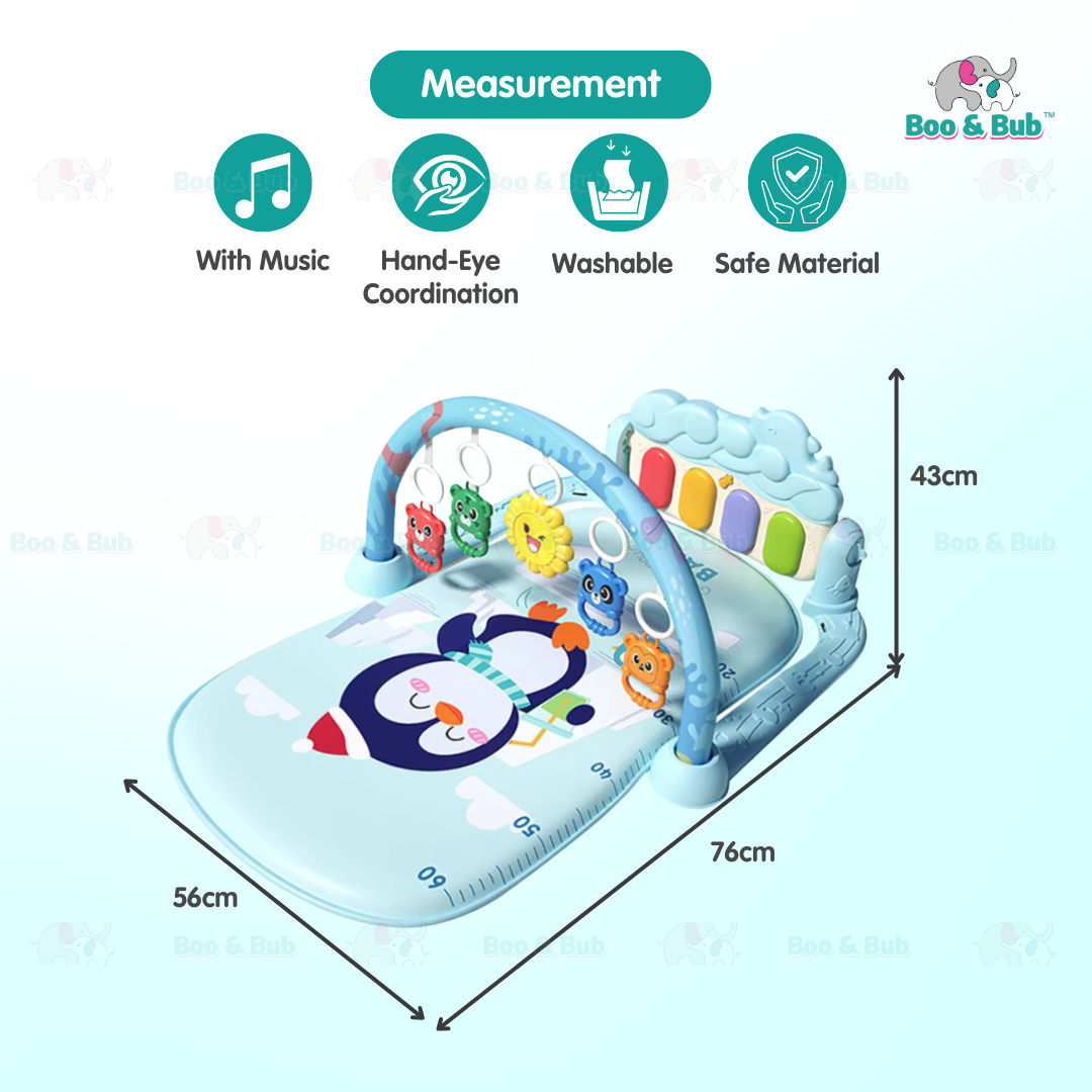 Music Baby Gym Piano Play Mat | Infant Crawling Activity Bed Toddler Exercise Fitness Rattle | Tilam Mainan Bayi - Boo & Bub