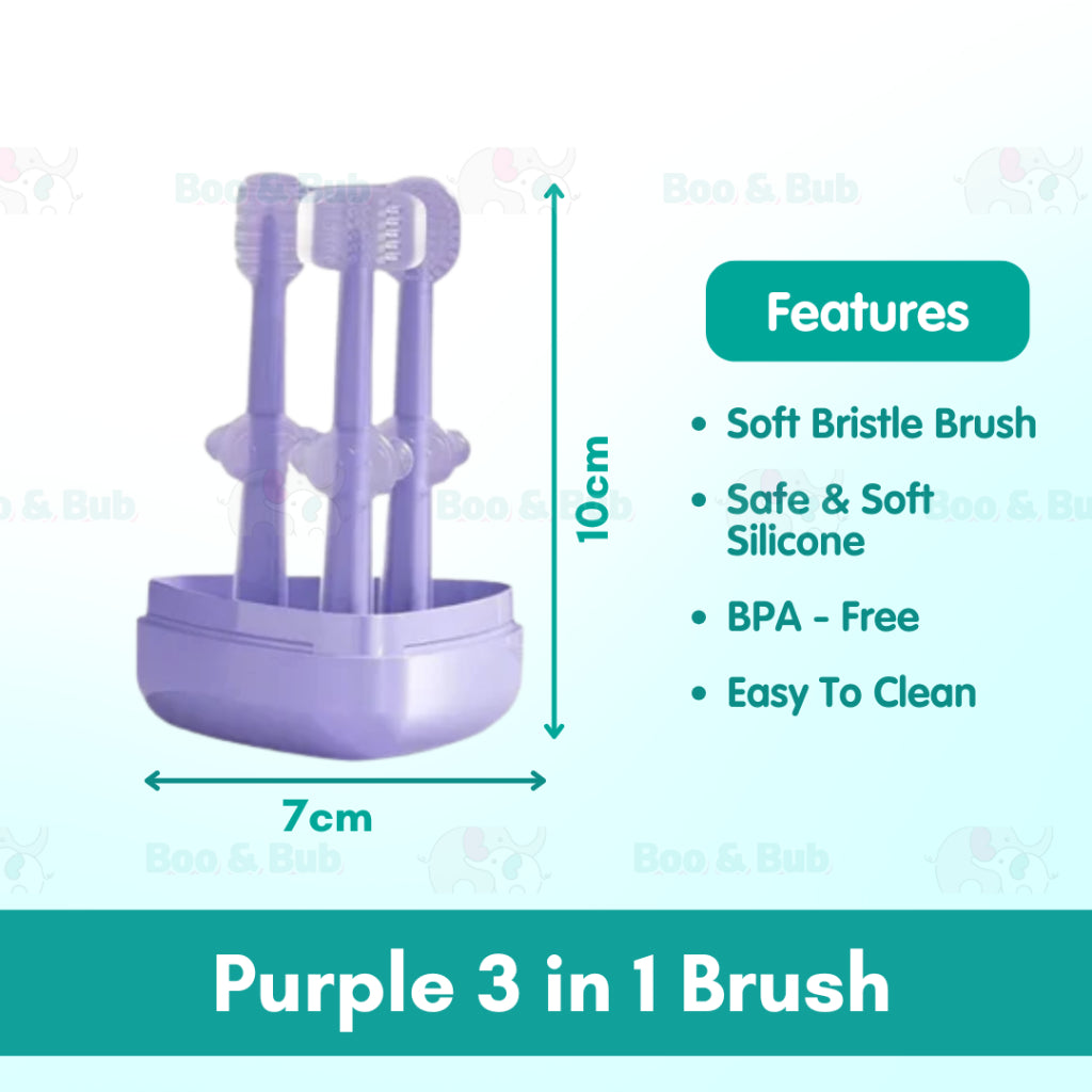Boo & Bub 3 in 1 Silicone Baby Toothbrush Cup set Infant Oral Care Tongue Cleaner Baby Soft Toothbrush berus gigi baby - Boo & Bub