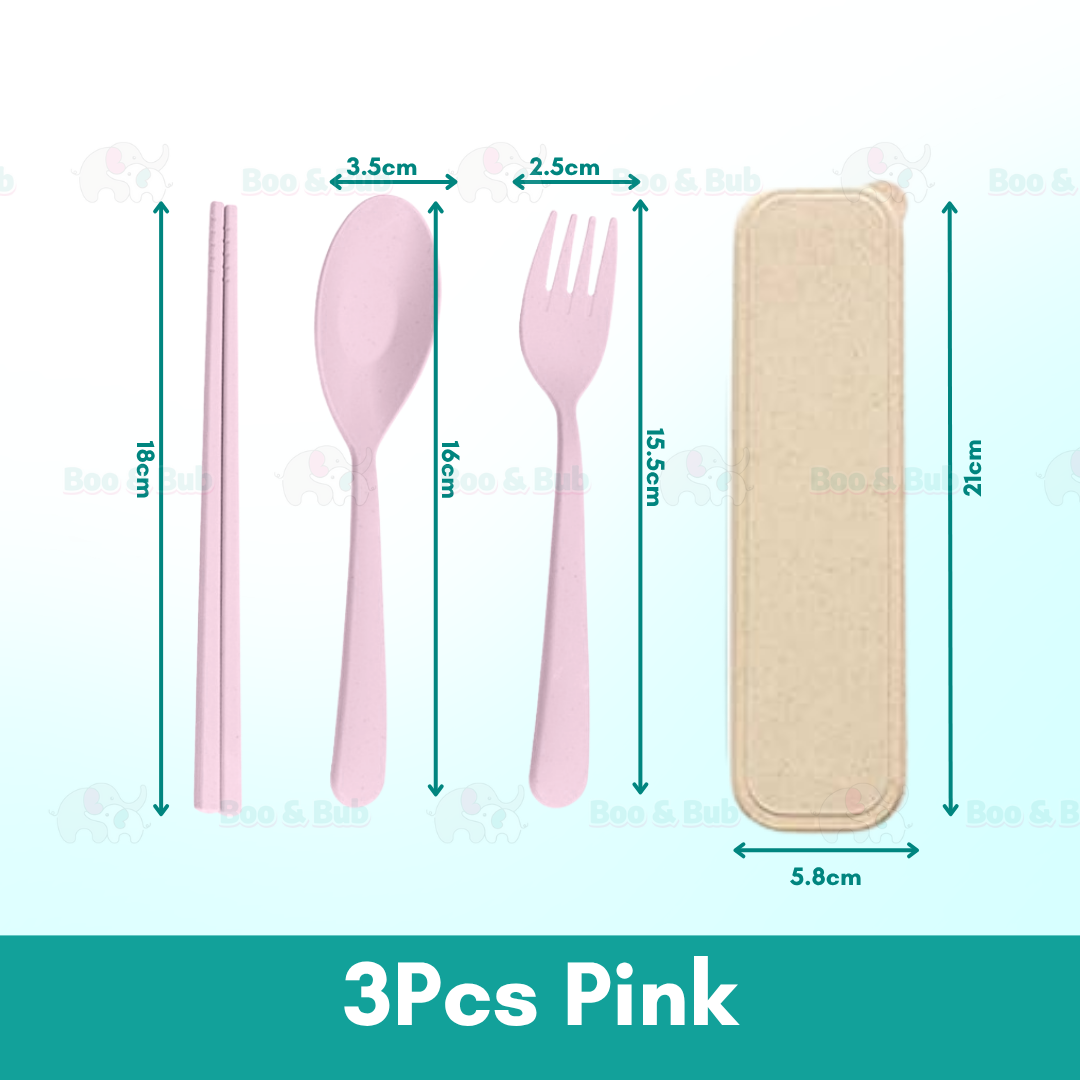 Wheat Cutlery | Bamboo Tableware For Children Travel Cutlery Chopsticks Spoon Kit Gift Dinnerware Set - Boo & Bub