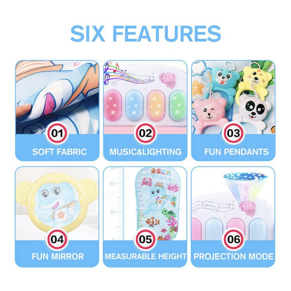 Music Baby Gym Piano Play Mat |  Infant Crawling Activity Bed Toddler Exercise Fitness Rattle | Tilam Mainan Bayi - Boo & Bub