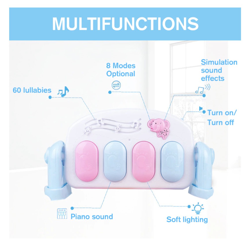 Music Baby Gym Piano Play Mat |  Infant Crawling Activity Bed Toddler Exercise Fitness Rattle | Tilam Mainan Bayi - Boo & Bub