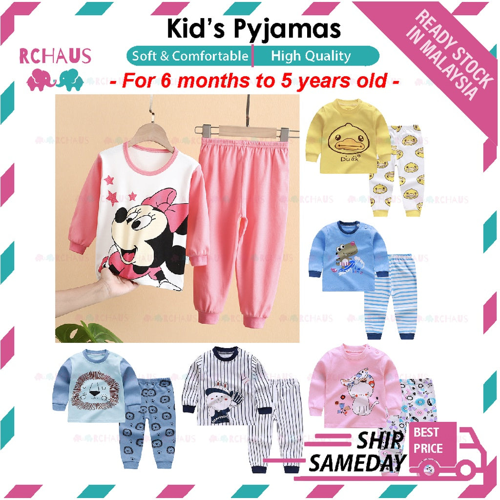 Kids Pyjamas Set | Cartoon Cute Children Sleepwear | Cotton Soft Baby Nightwear Clothes Pajamas | Baju Tidur Budak - Boo & Bub