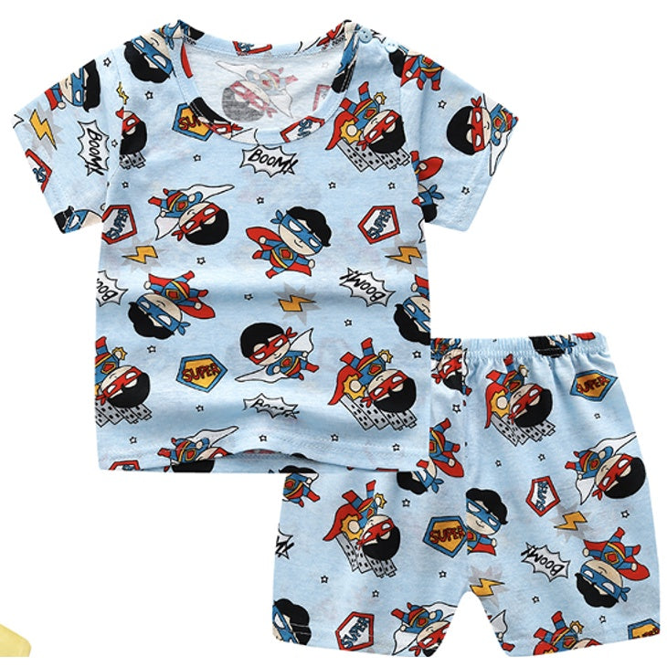 2PCS Kids Short Sleeve T-Shirt Shorts Set | Baju Budak Fashion | Boys Girls Children Clothing Summer Wear - Boo & Bub