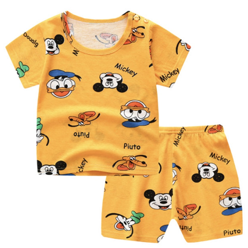 2PCS Kids Short Sleeve T-Shirt Shorts Set | Baju Budak Fashion | Boys Girls Children Clothing Summer Wear - Boo & Bub