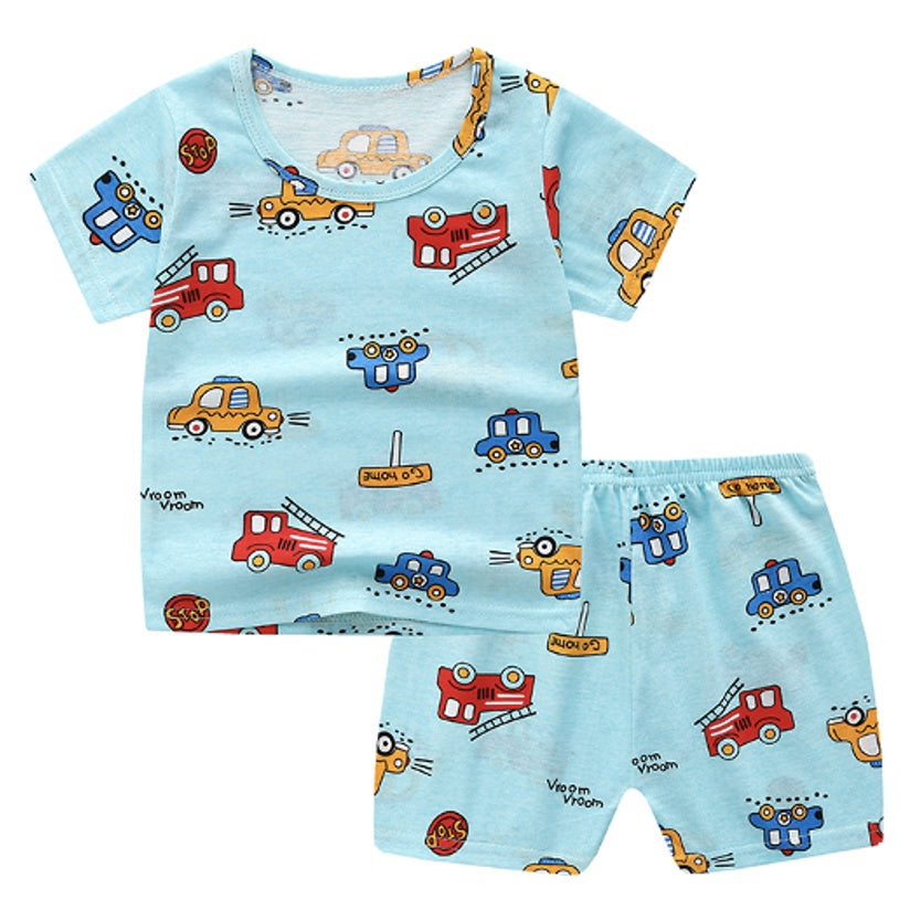 2PCS Kids Short Sleeve T-Shirt Shorts Set | Baju Budak Fashion | Boys Girls Children Clothing Summer Wear - Boo & Bub