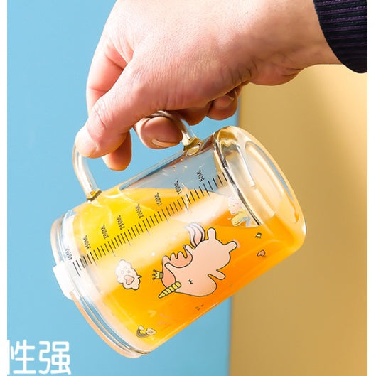 400ml Milk Cup with Cover Silicone straw | Training Glass Mug Baby Dinosaur Unicorn Water Bottle Heat-Resistant - Boo & Bub