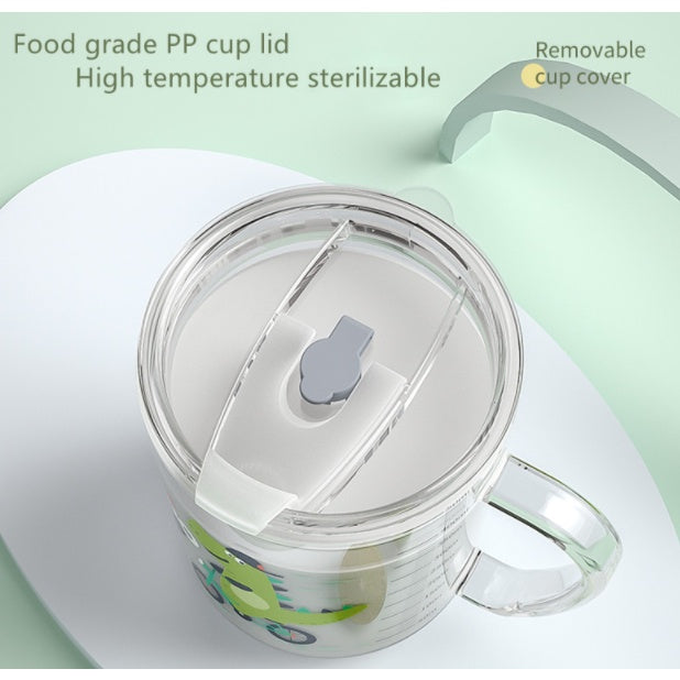 400ml Milk Cup with Cover Silicone straw | Training Glass Mug Baby Dinosaur Unicorn Water Bottle Heat-Resistant - Boo & Bub