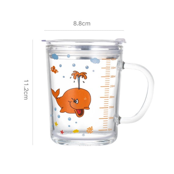 400ml Milk Cup with Cover Silicone straw | Training Glass Mug Baby Dinosaur Unicorn Water Bottle Heat-Resistant - Boo & Bub