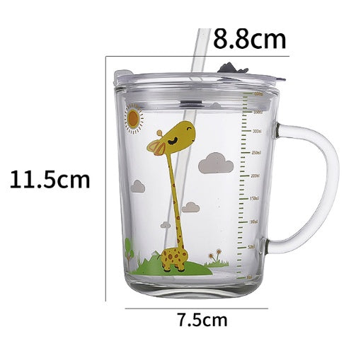 400ml Milk Cup with Cover Silicone straw | Training Glass Mug Baby Dinosaur Unicorn Water Bottle Heat-Resistant - Boo & Bub