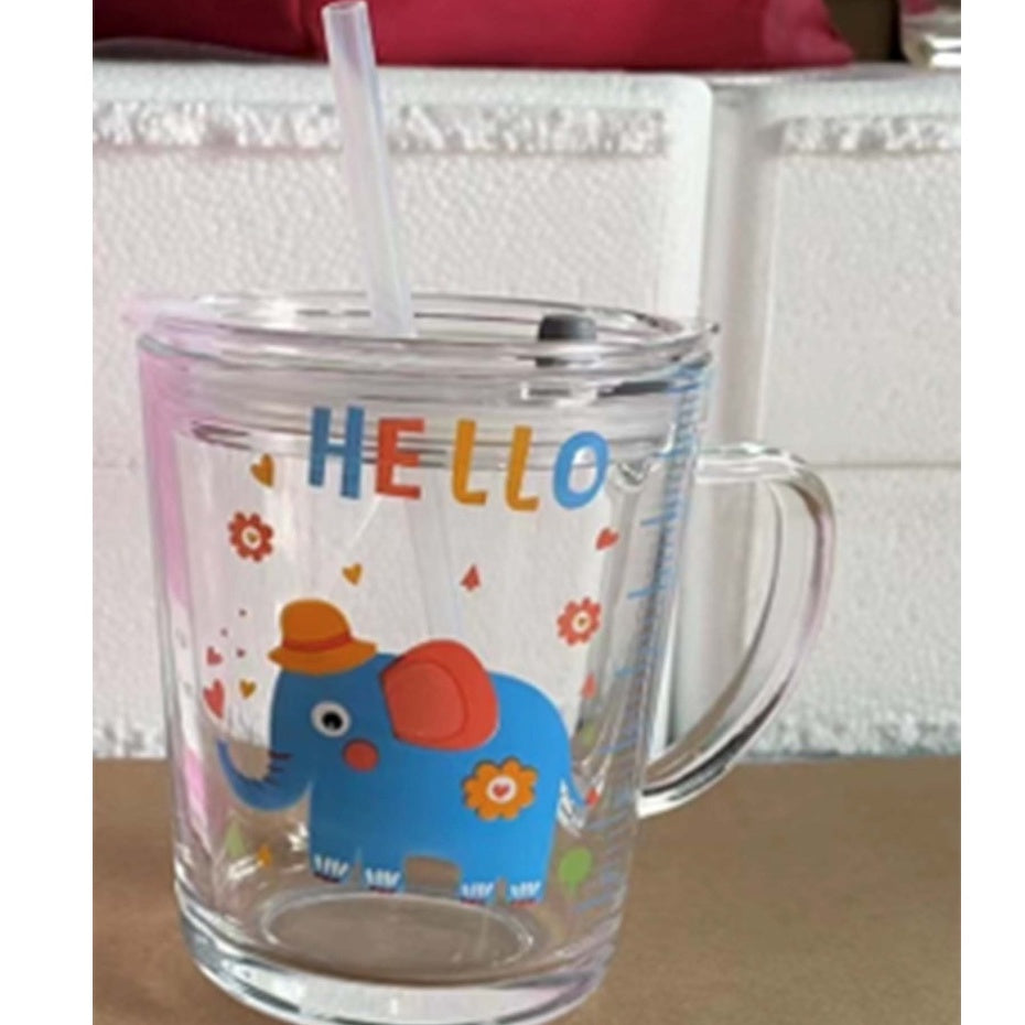400ml Milk Cup with Cover Silicone straw | Training Glass Mug Baby Dinosaur Unicorn Water Bottle Heat-Resistant - Boo & Bub