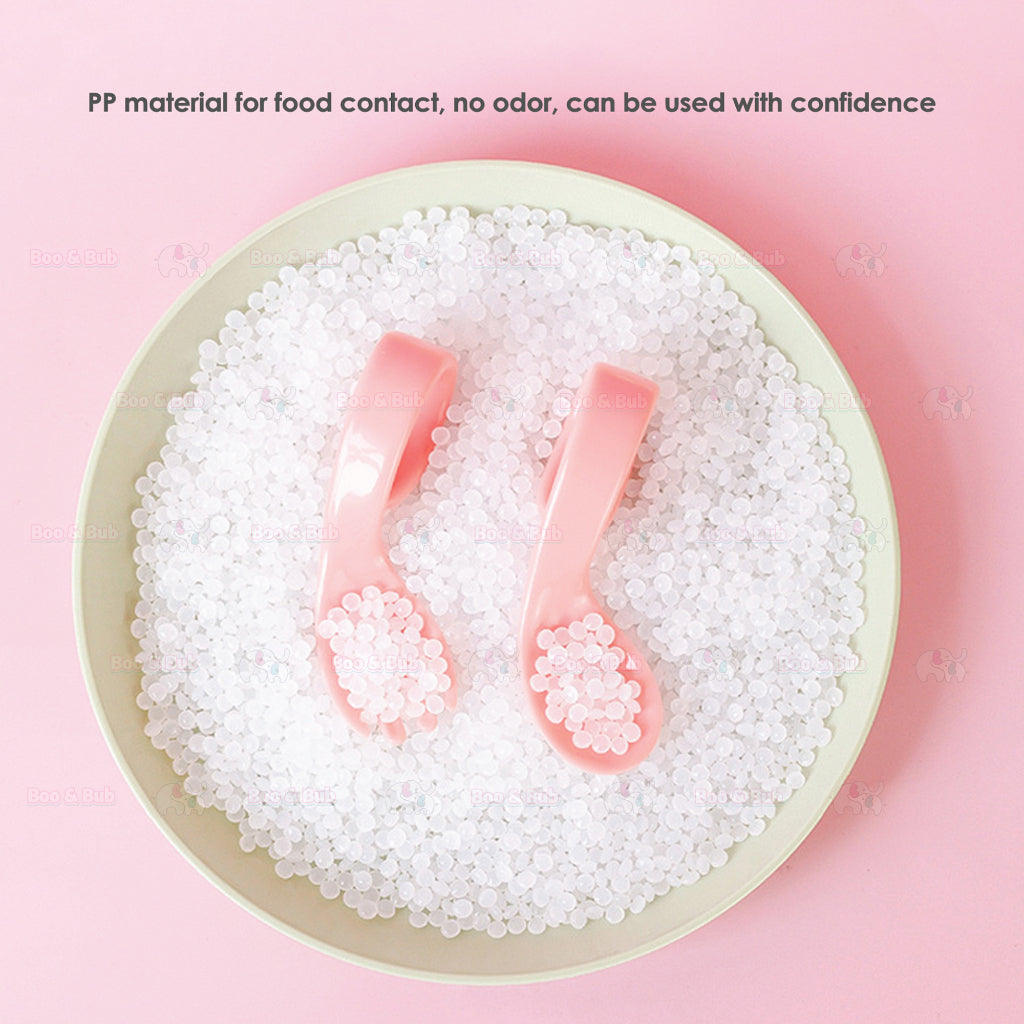 Boo&Bub Baby Curved Learning Fork Spoon (2pcs) Set with Casing Training Twisted Fork Spoon Toddler Tableware - Boo & Bub