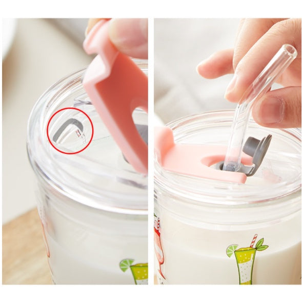 450ML Glass Cup | Juice Straw Mug with Scale Transparent Graffiti Style Kid Gift Portable Milk Drink Water Bottle - Boo & Bub