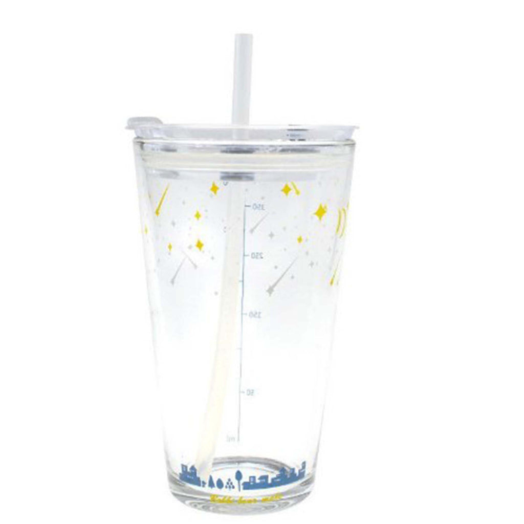 450ML Glass Cup | Juice Straw Mug with Scale Transparent Graffiti Style Kid Gift Portable Milk Drink Water Bottle - Boo & Bub