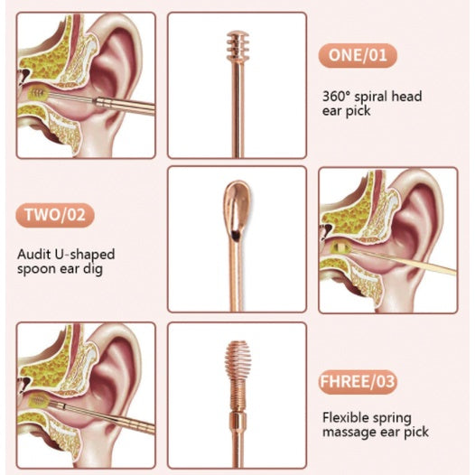 6pcs Ear Wax Pickers | Spoon Care Ear Clean Tool Stainless Steel Earpick Wax Remover Curette Ear Pick Cleaner Ear - Boo & Bub