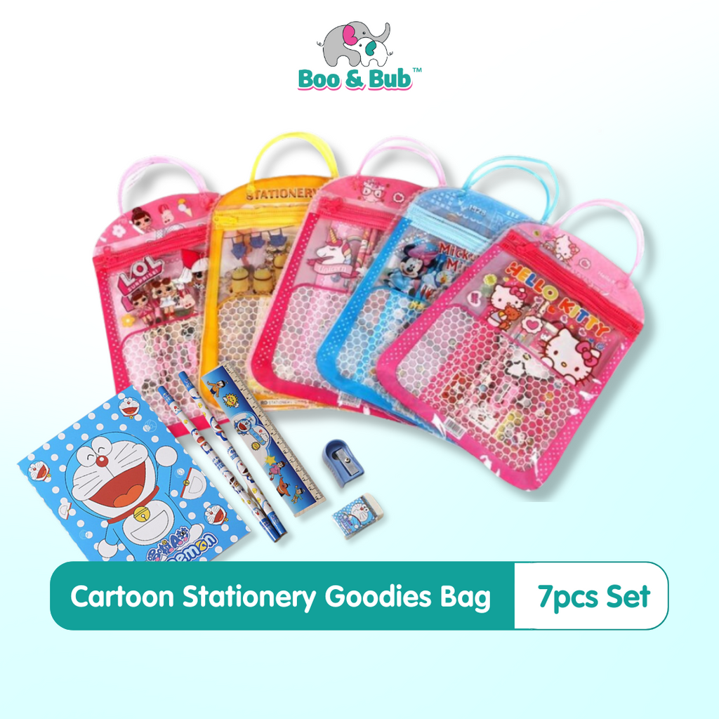 Kids Cartoon Stationery Gift Set in tote Goodies Bag | Birthday Christmas Gift 学生文具套礼物 Alat Tulisan - Boo & Bub