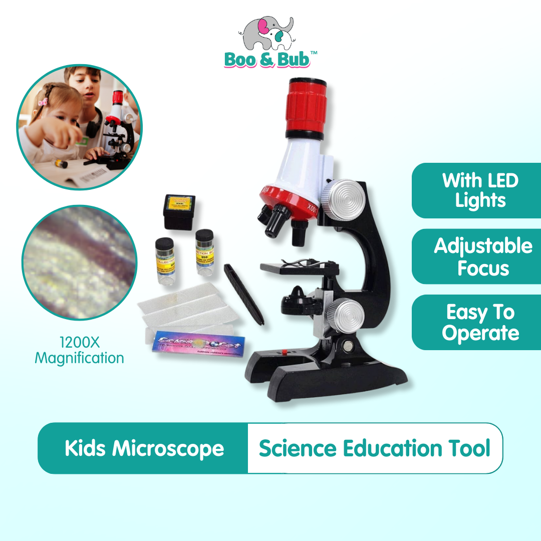 Kids Microscope Kit Lab LED 100X-400X-1200X | Home School Educational Toy Gift Science Biological for Children - Boo & Bub