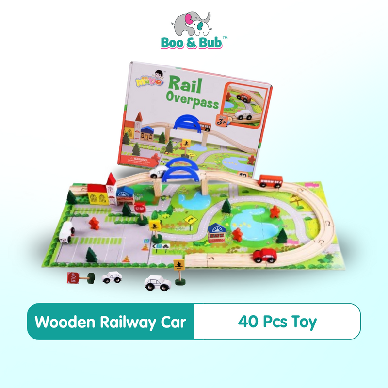 40pcs Wooden Railway Car | Early Educational Learning Puzzle Train Building Blocks Track Kids Toy