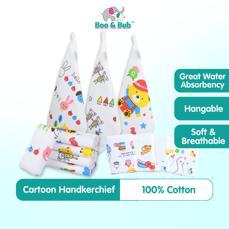 Baby Cotton Soft Cartoon Handkerchief | Newborn Toddler Soft Bath Gauze Feeding Kids Wash 手帕