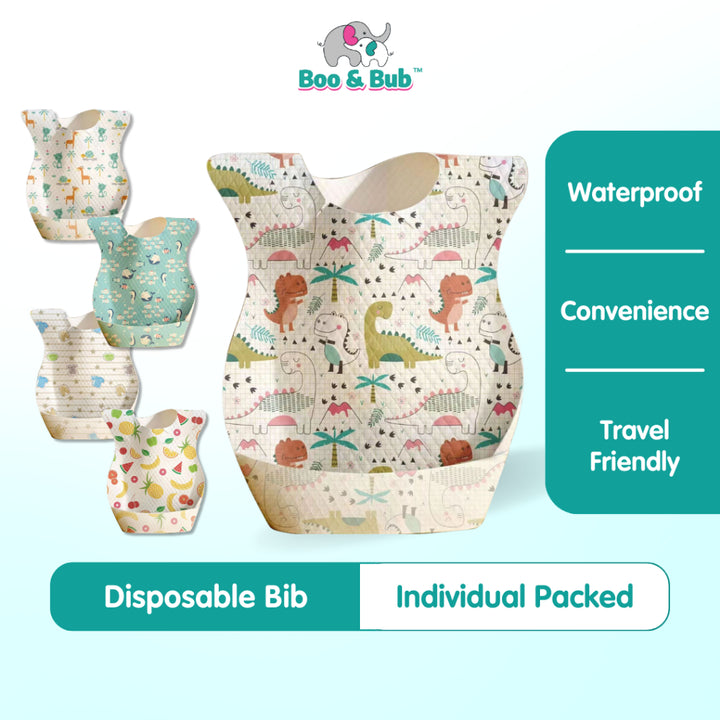 Boo&Bub Baby Disposable Bib Baby Waterproof baby bib Travel Bib disposable baby bib individual packed Lapik Makan 一次性围兜 - Boo & Bub