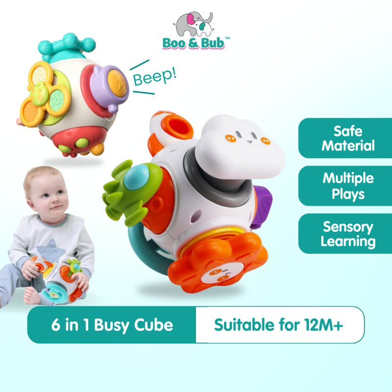 Boo&Bub 6-in-1 Montessori Toys Toddler Busy Cube Early Education Sensory Toys for Babies