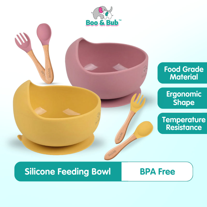 Boo&Bub Baby Silicone Feeding Food Grade Suction Bowl Kids Spoon Fork Self Learning Mangkuk Kanak-kanak
