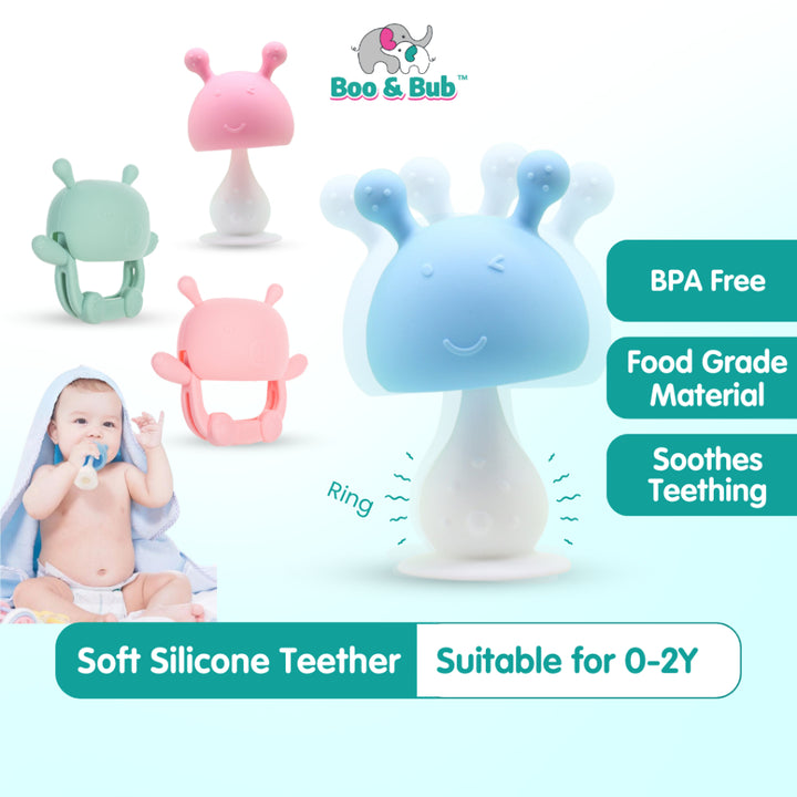 Boo&Bub Baby Teether Toys Rattle Mushroom Shape Baby Teether Silicone - Boo & Bub