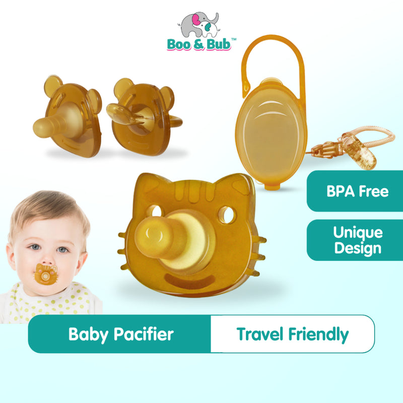 Boo&Bub 3 In 1 Portable Baby Pacifier Set Anti-drop Chain Nipple Box Silicone Teether Infant Newborn Holder
